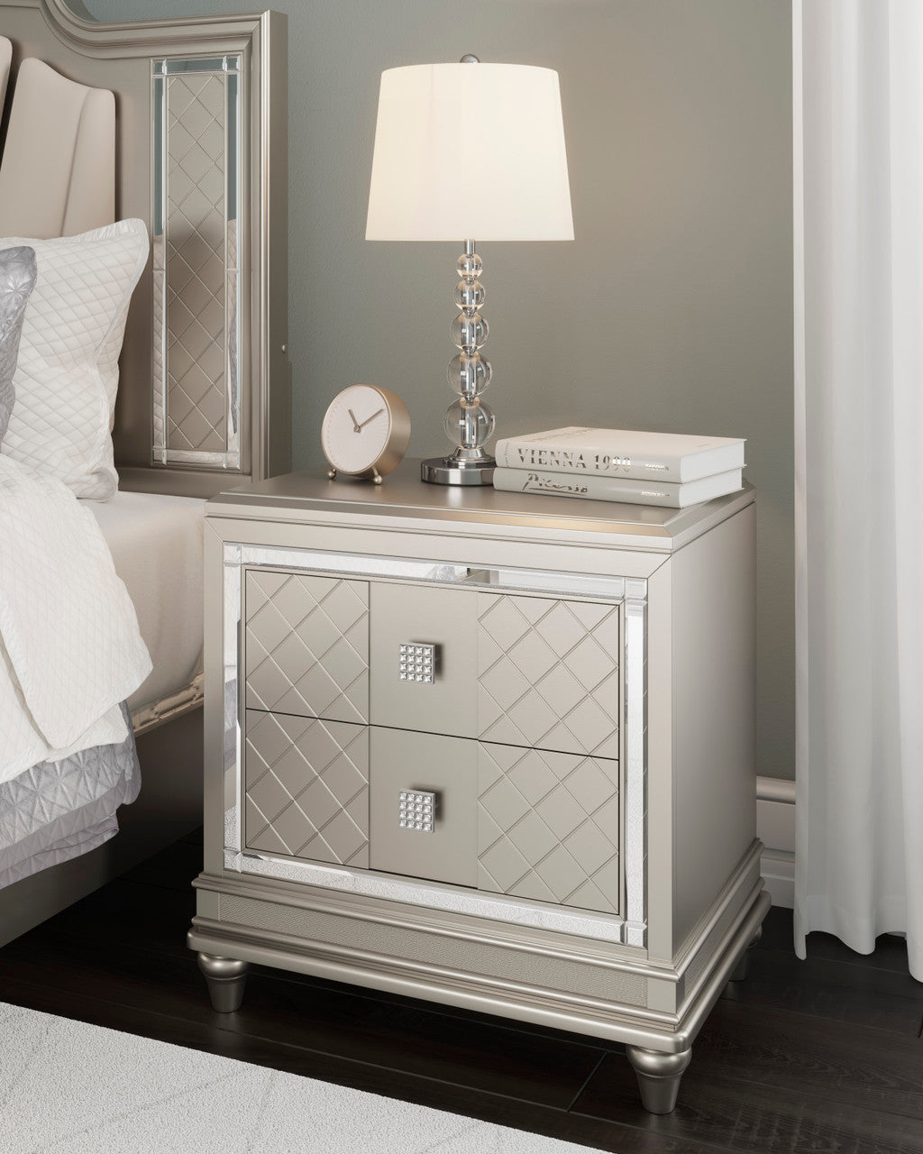 LENNAI Champagne Silver Bedroom Set with LED's