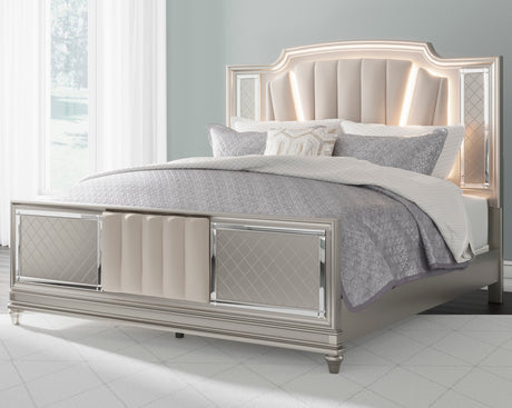LENNAI Champagne Silver Bedroom Set with LED's