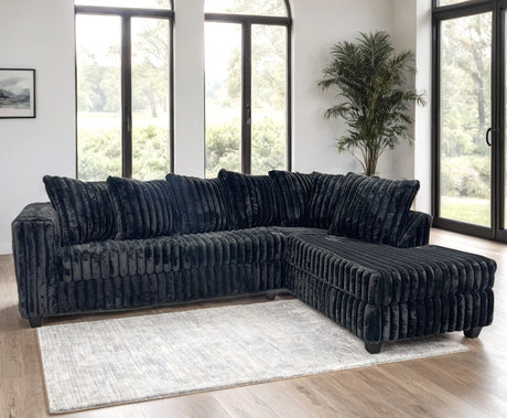 LEVITA Black Corduroy 107" x 80" Sectional