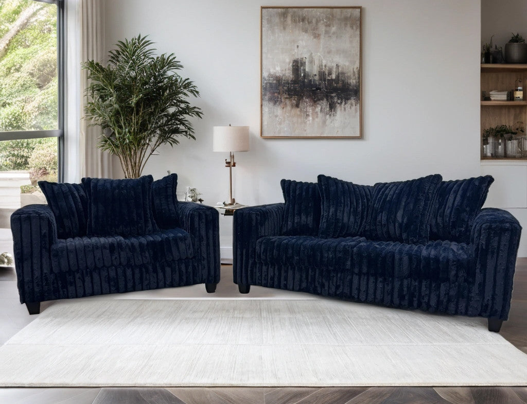 LEVITA Dark Blue Corduroy Sofa & Loveseat