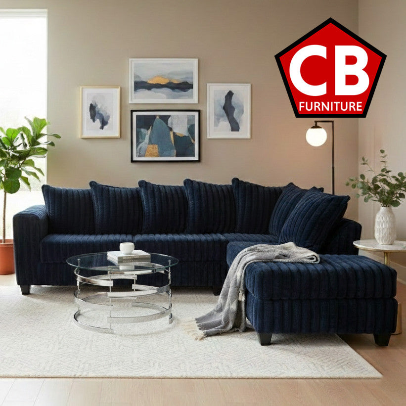 LEVITA Dark Blue Corduroy 107" x 80" Sectional