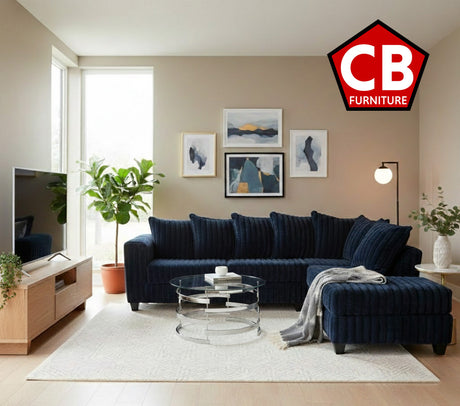 LEVITA Dark Blue Corduroy 107" x 80" Sectional
