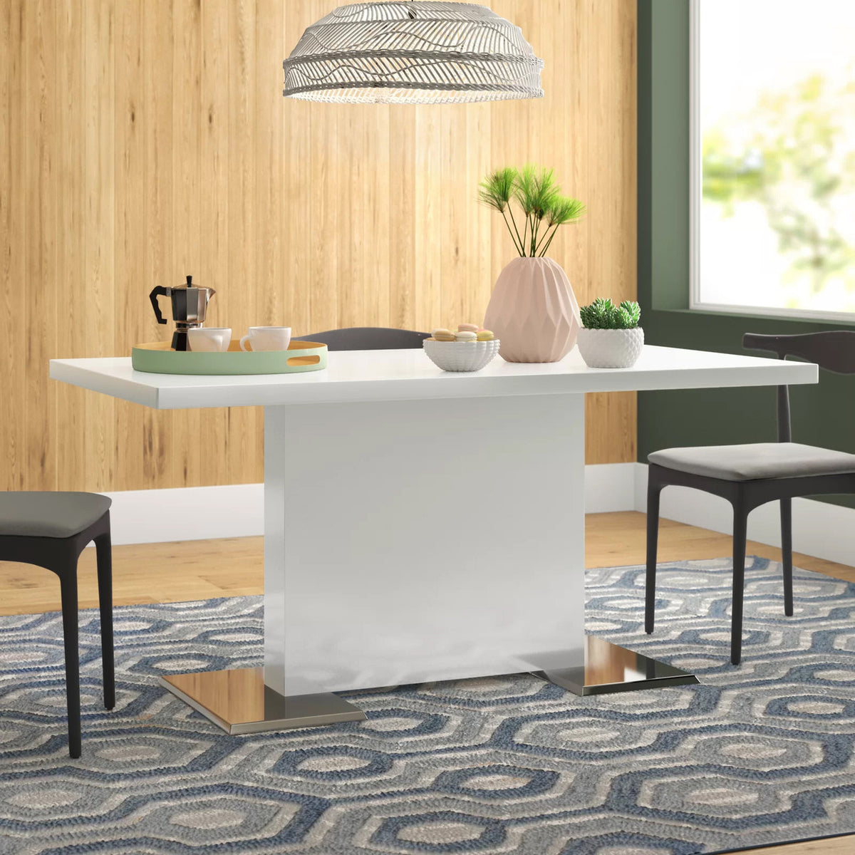 LEXANI Glossy White 63" Wide Dining Table