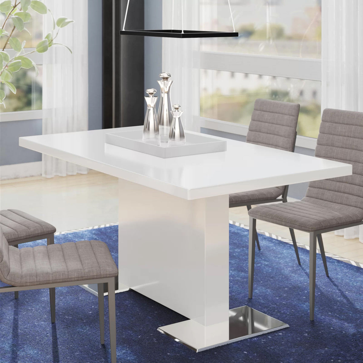 LEXANI Glossy White 63" Wide Dining Table