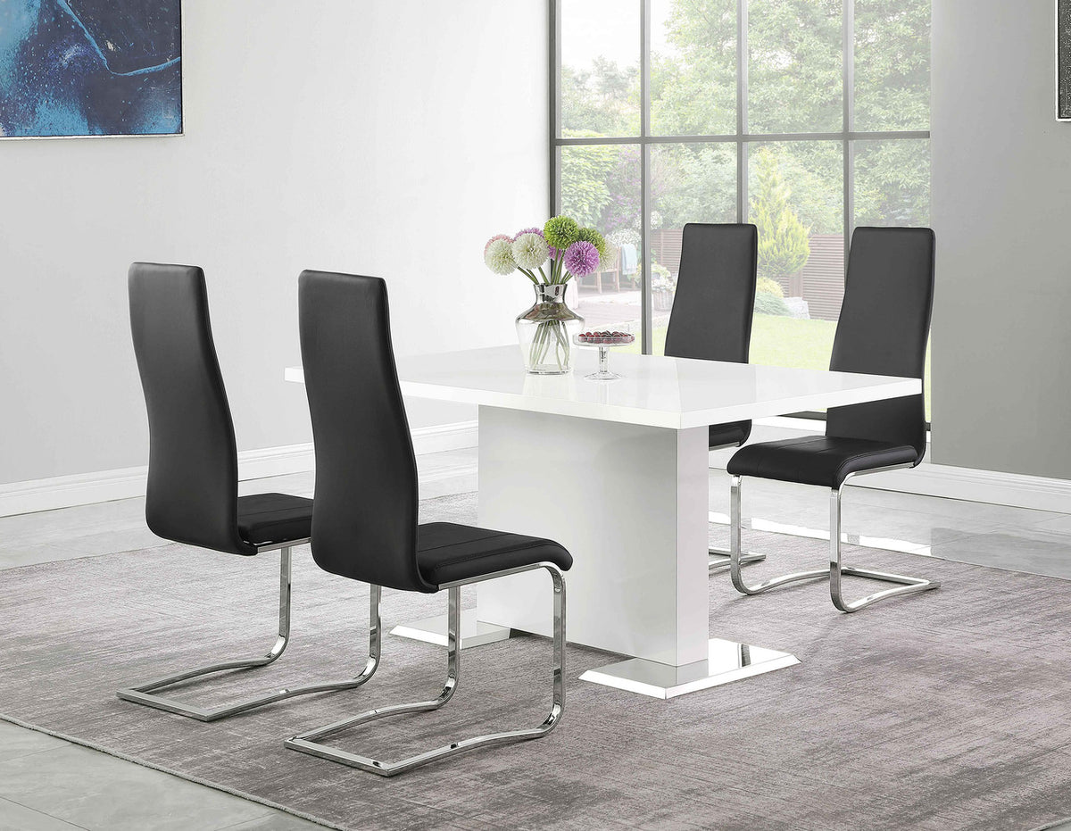 LEXANI Glossy White 5 Piece Dining Set with Black Chairs