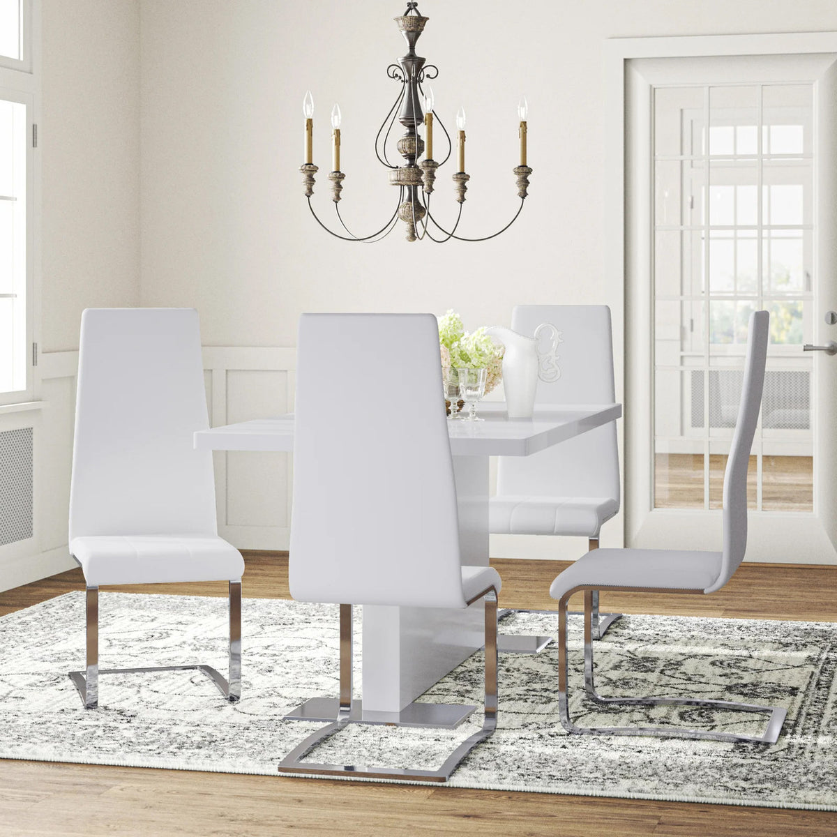 LEXANI Glossy White 5 Piece Dining Set