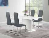 LEXANI Glossy White 5 Piece Dining Set with Gray Chairs