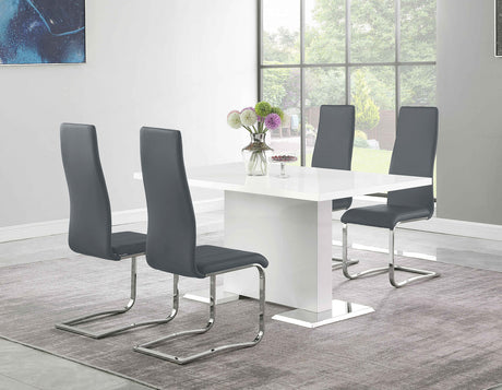 LEXANI Glossy White 5 Piece Dining Set with Gray Chairs