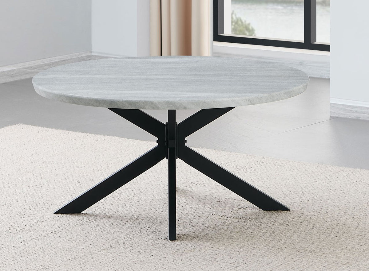 LILA Gray Faux Marble 36" Wide Round Coffee Table