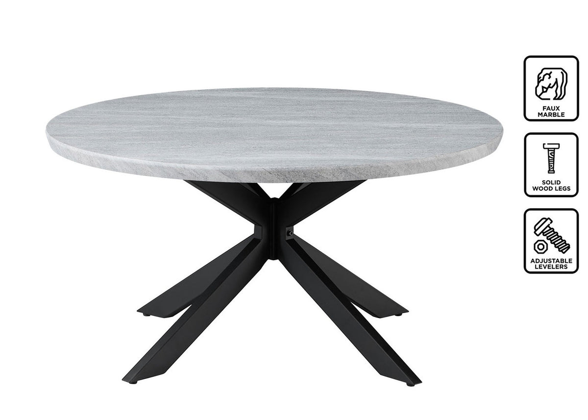 LILA Gray Faux Marble 36" Wide Round Coffee Table