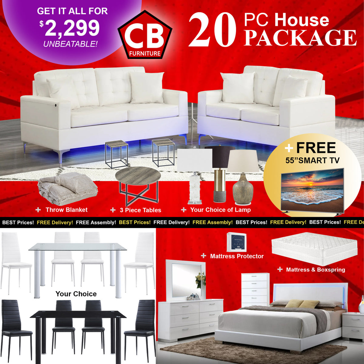 LITUP LED 20 Piece Home Furniture Package