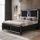 LUCHESE Black Velvet & Mirror 61" Height Bed with LED Lights
