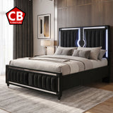 LUCHESE Black Velvet & Mirror 61" Height Bed with LED Lights