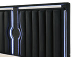 LUCHESE Black Velvet & Mirror 61" Height Bed with LED Lights
