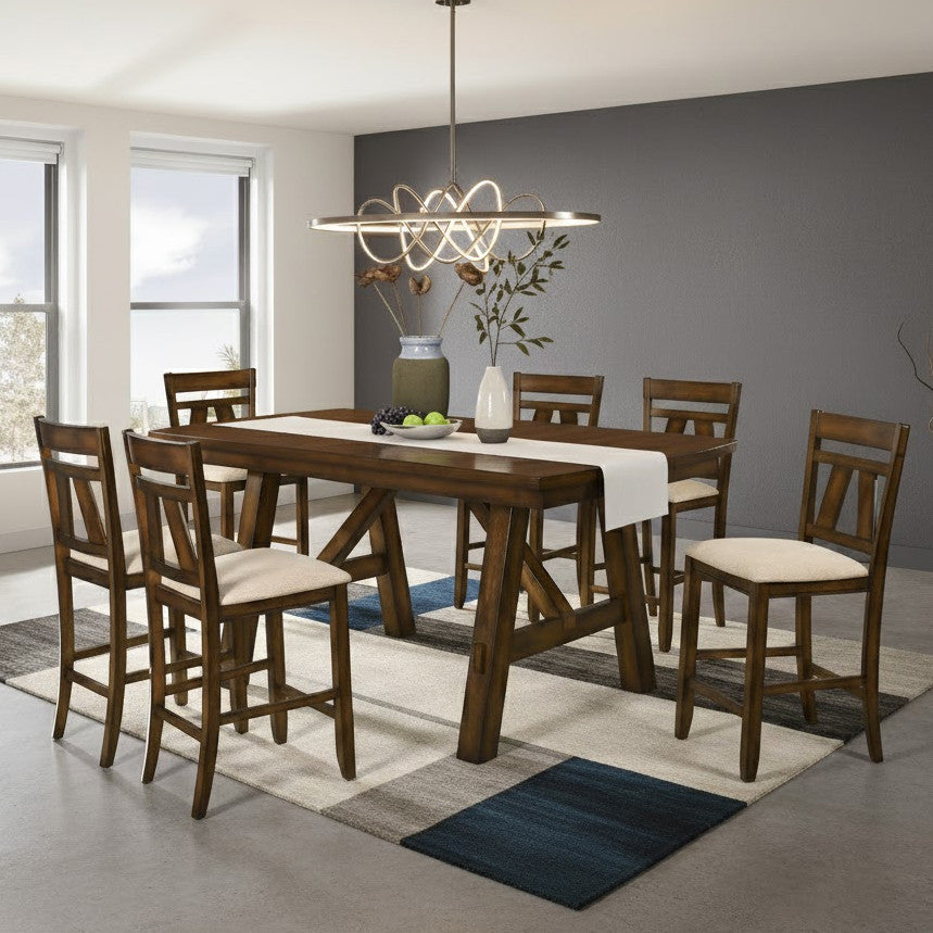LUKAS Distressed Brown 7 Piece Counter Height Set