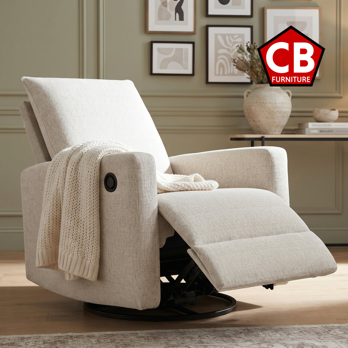 LUMINOSE Off-White Performance Fabric 31" Wide x 41" Swivel Recliner