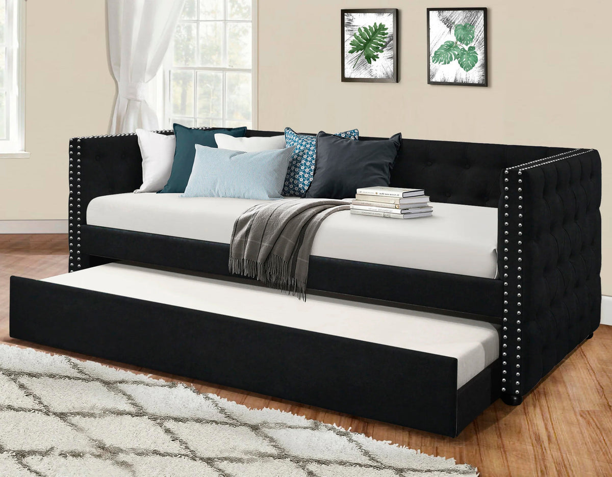 LYNDA Black Velvet Daybed with Trundle