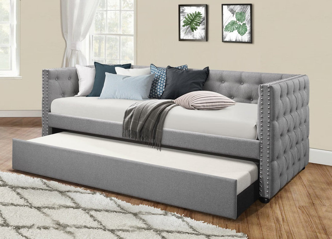 LYNDA Gray Linen Daybed with Trundle