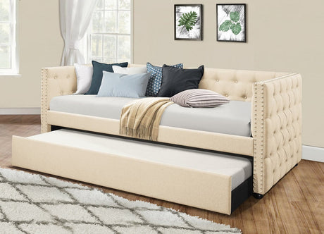 LYNDA Beige Linen Daybed with Trundle