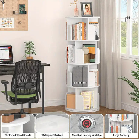 Leander White Rotating Bookcase