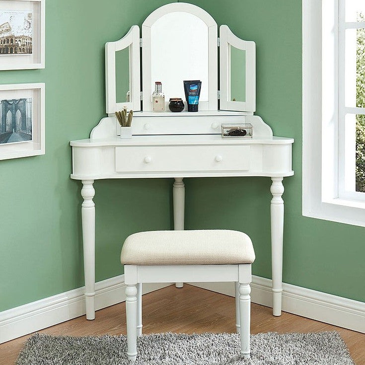 LINETTE White 38" Wide Corner Vanity with Stool