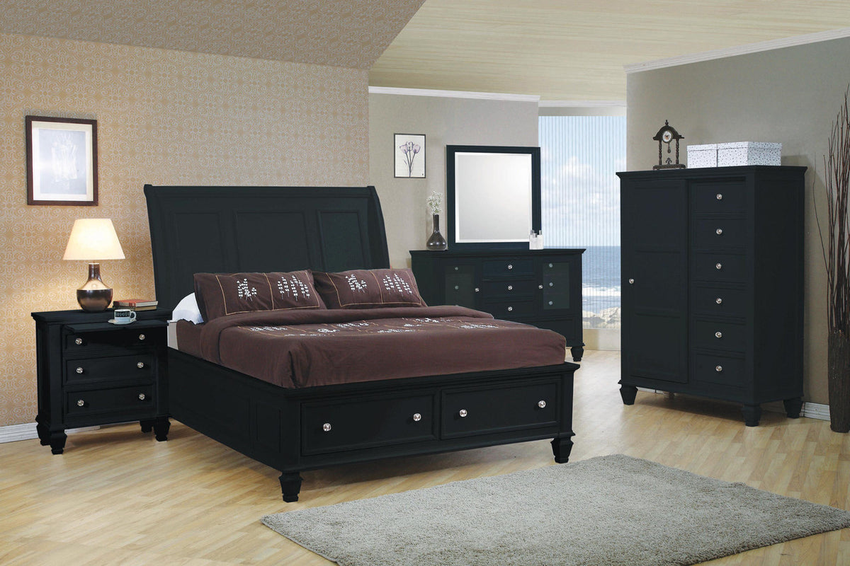 Lozano Black Platform Bed with Drawers