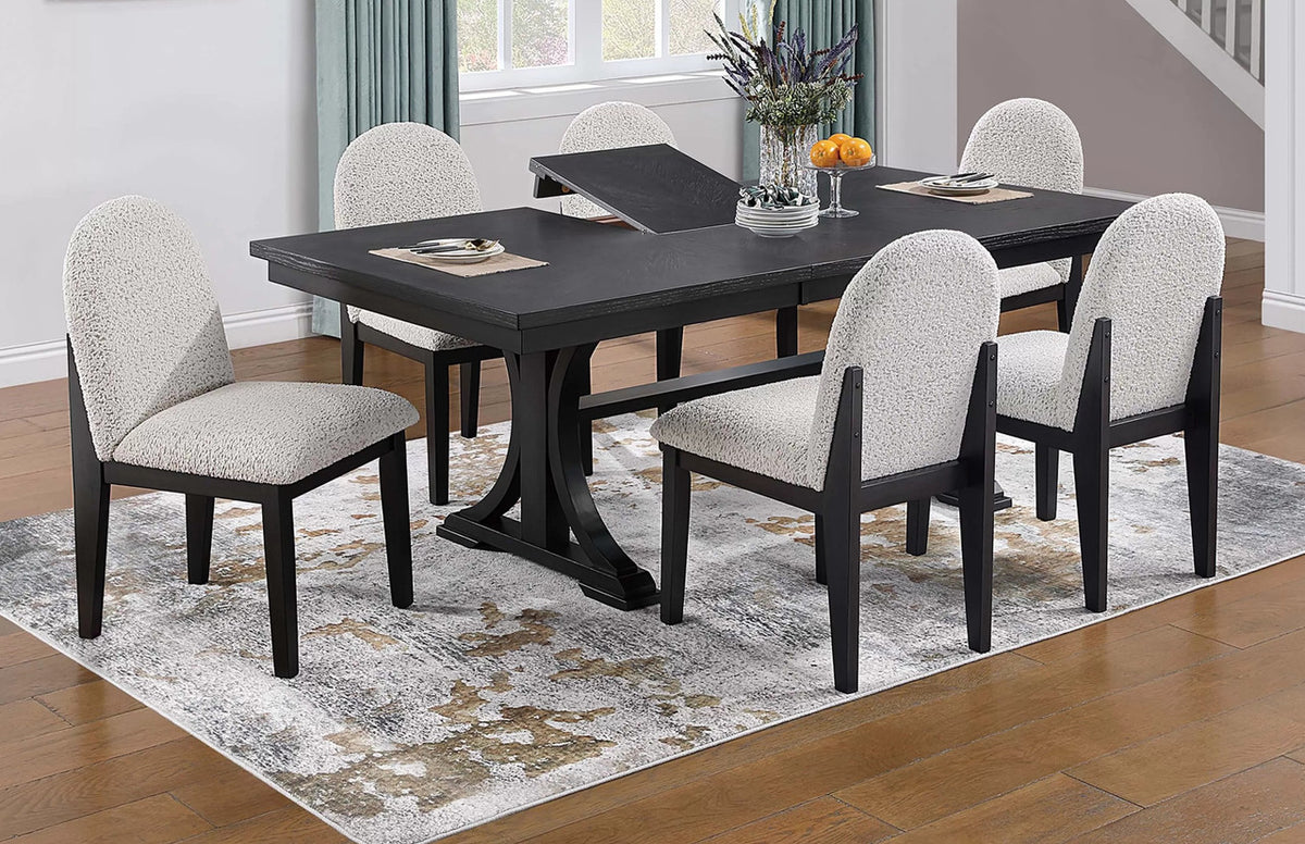 LYDIA Black Rectangle and Boucle 7 Piece Dining Set