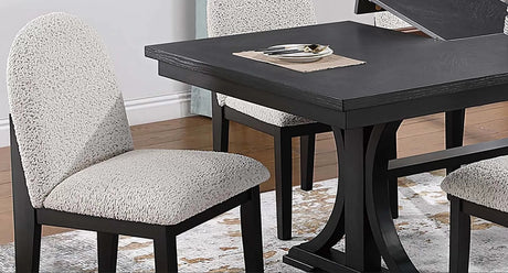 LYDIA Black Rectangle and Boucle 7 Piece Dining Set