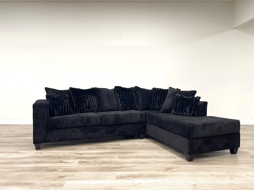 MAGIANI Black Corduroy 107" Wide Sectional
