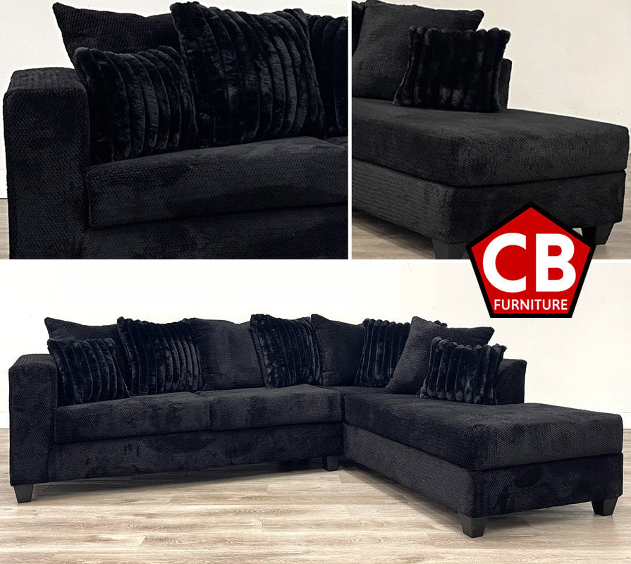 MAGIANI Black Corduroy 107" Wide Sectional