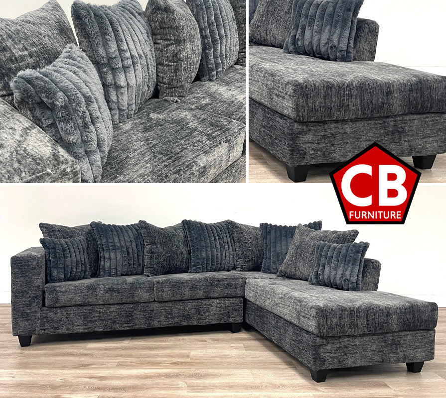 MAGIANI Charcoal Corduroy 107" Wide Sectional