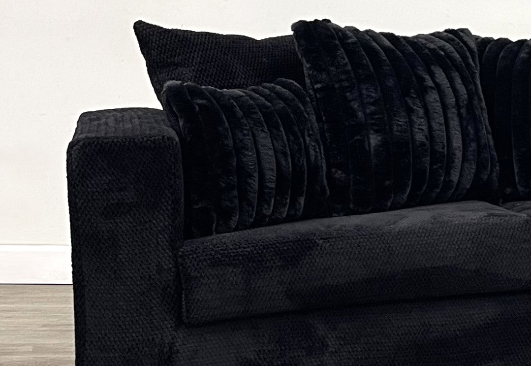 MAGIANI Black Corduroy 107" Wide Sectional
