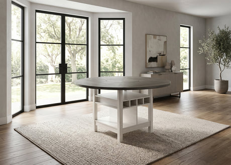 MANNA White & Gray 60" x 60" Counter Height Table with Lazy-Susan