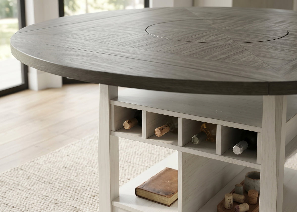 MANNA White & Gray 60" x 60" Counter Height Table with Lazy-Susan