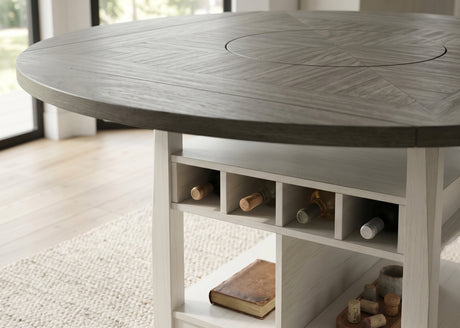 MANNA White & Gray 60" x 60" Counter Height Table with Lazy-Susan