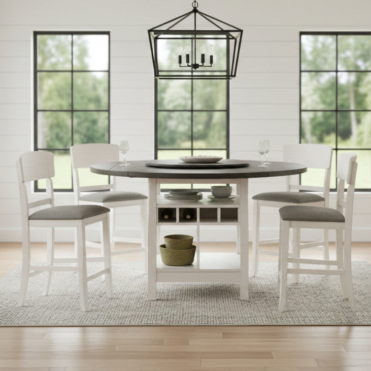 MANNA White & Gray 5 Piece Counter Height Set with Lazy-Susan