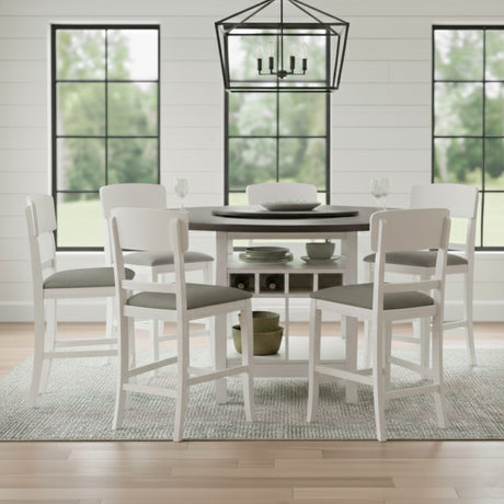 MANNA White & Gray 60" x 60" Counter Height Table with Lazy-Susan