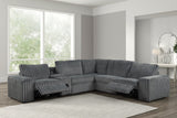MARCELLA Gray Corduroy Power Sectional with Bluetooth Speakers