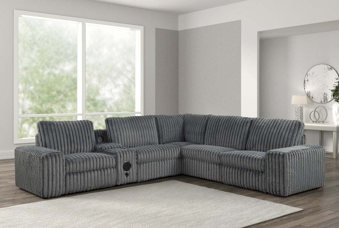 MARCELLA Gray Corduroy Power Sectional with Bluetooth Speakers