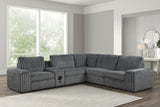 MARCELLA Gray Corduroy Power Sectional with Bluetooth Speakers