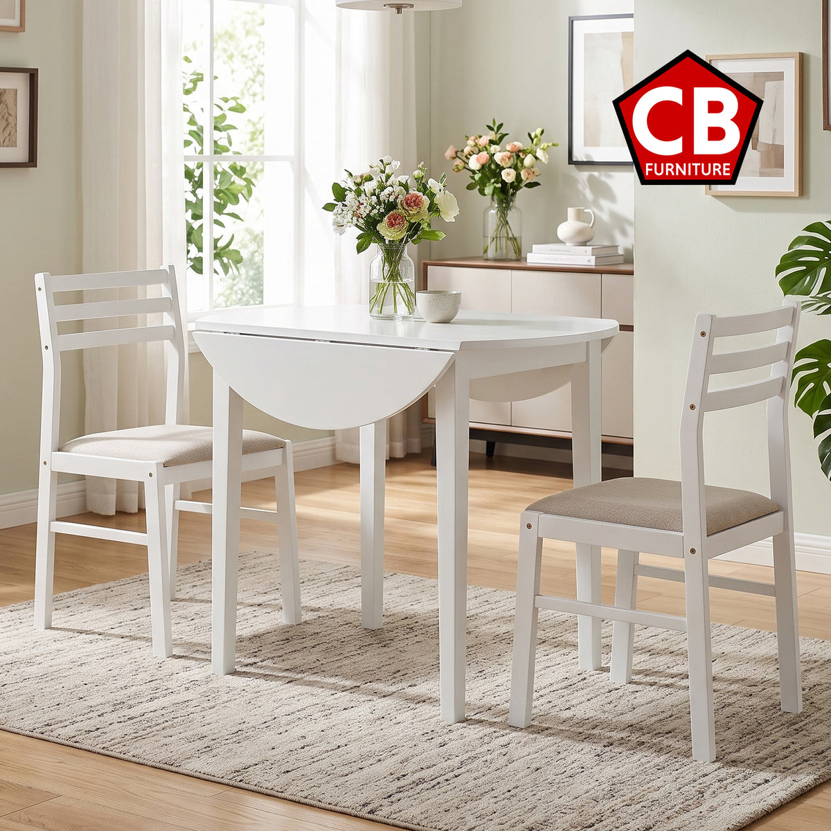 MARCO White 3 Piece Dining Set with Drop-Leafs