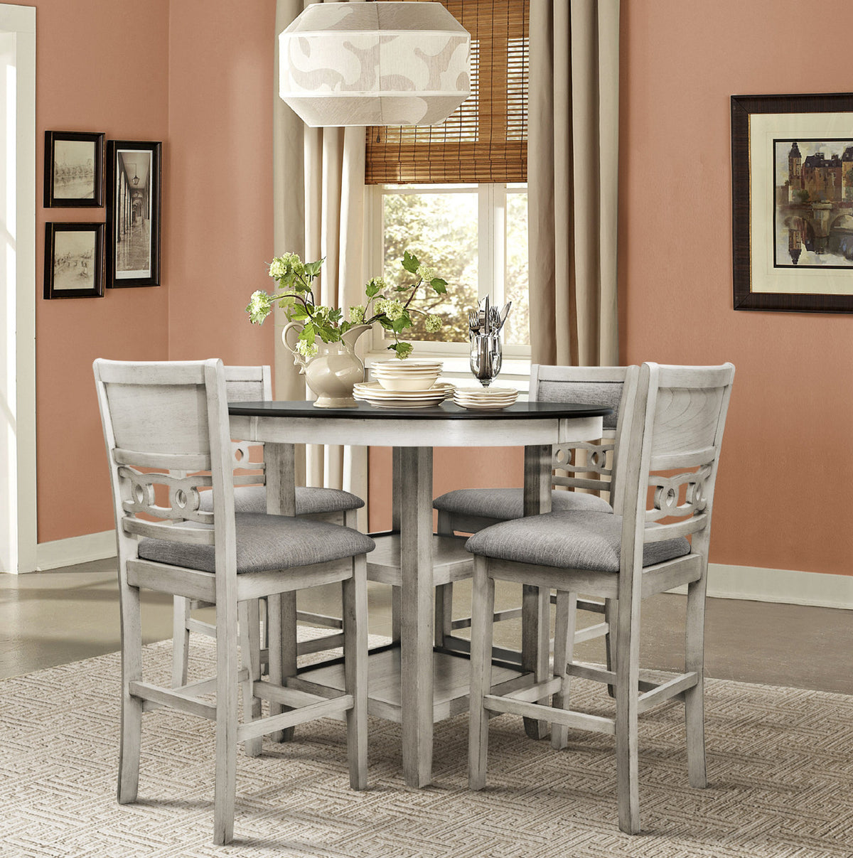 MARIZA White 5 Piece Counter Height Set