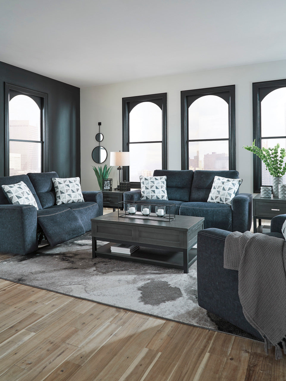 MARKSTON Denim Blue Power Reclining Living Room Set