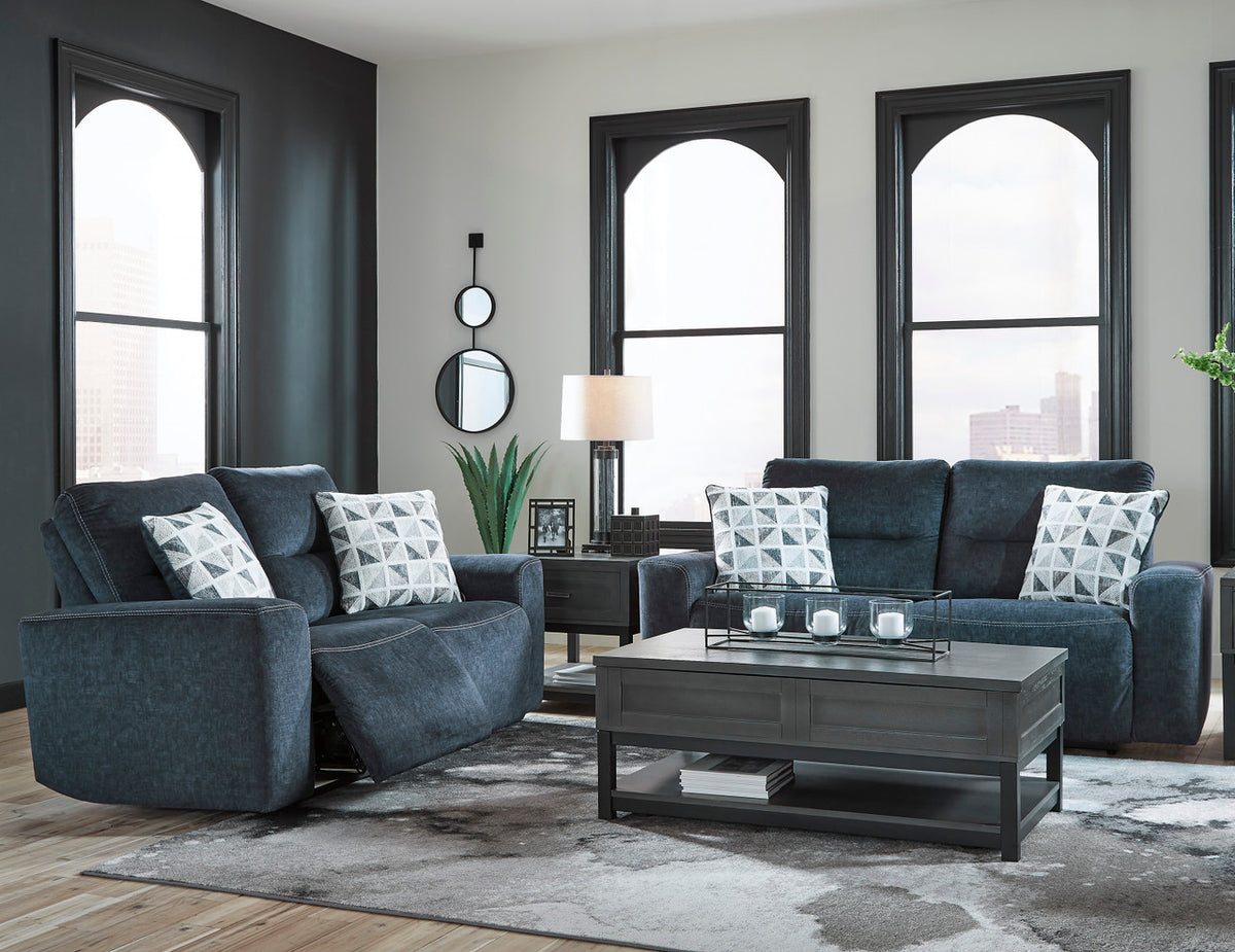 MARKSTON Denim Blue Power Reclining Living Room Set