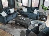 MARKSTON Denim Blue 74" Wide Power Reclining Loveseat