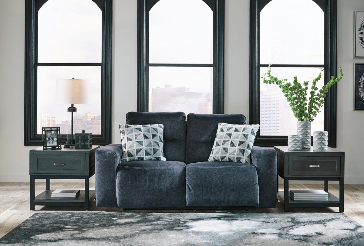 MARKSTON Denim Blue 74" Wide Power Reclining Loveseat