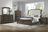 MARVAL Walnut Upholstered Sleigh Bed with Drawers