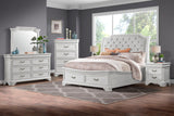 MARVAL Vintage White Upholstered Sleigh Bed with Drawers
