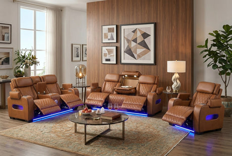 MARVEL Caramel Brown 37" Wide Recliner with LED Lighting