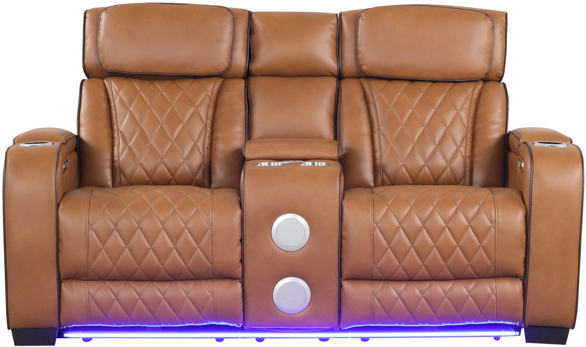 MARVEL Caramel Brown Livingroom with Bluetooth Speakers & LED Lighting